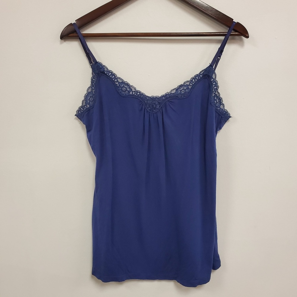 Express Womens Y2K Lace Trim Cami Size L Blue Preppy Layers Stretch‎ Everyday